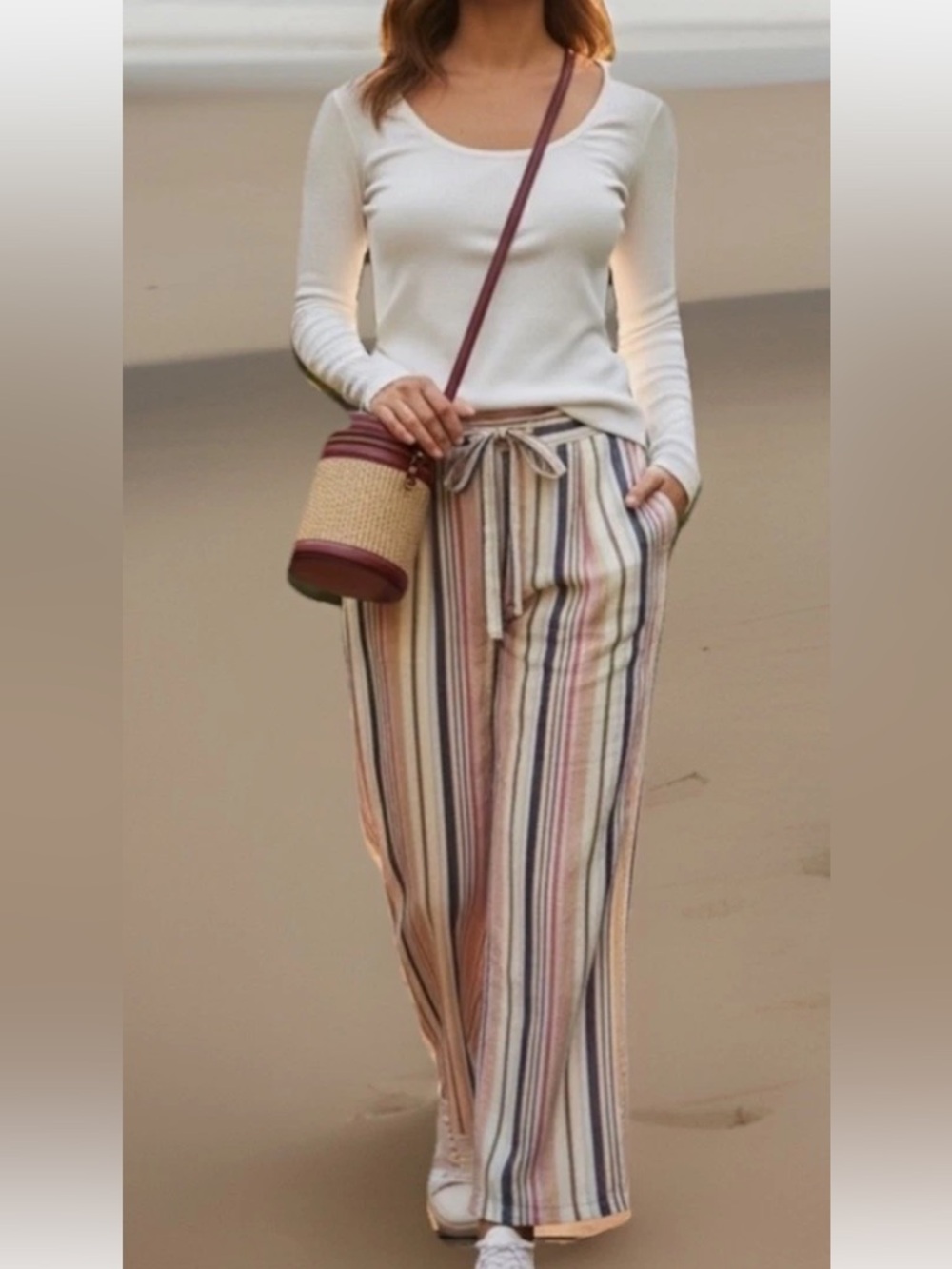 🆕 House Of Harlow 1960 Red and Natural Woven Straw Mini Bucket Crossbody Bag - Picture 7 of 9